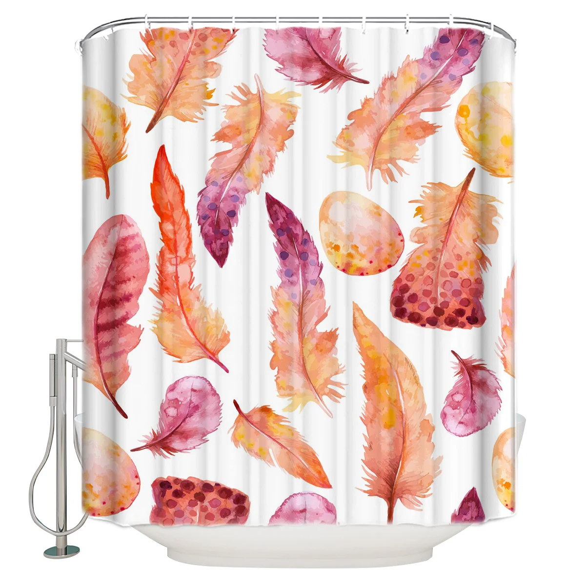 

Feather Bird Egg Oil Painting Shower Curtain Eco-Friendly Bath Curtain with Hooks Polyester Waterproof Curtain Bathroom Decor