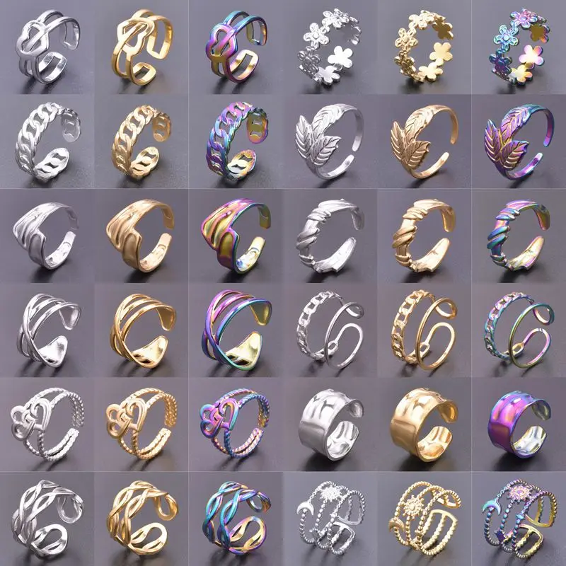 

1PCS Trendy Stainless Steel Gold Color Vintage Flower Rings for Women Finger Ring Dersign Aesthetic Moon Star Charms ring Jewelr