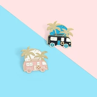 travel bus enamel pin pink blue happy bus camper metal brooches hat lapel badge adventure jewelry gift kids friend drop shipping