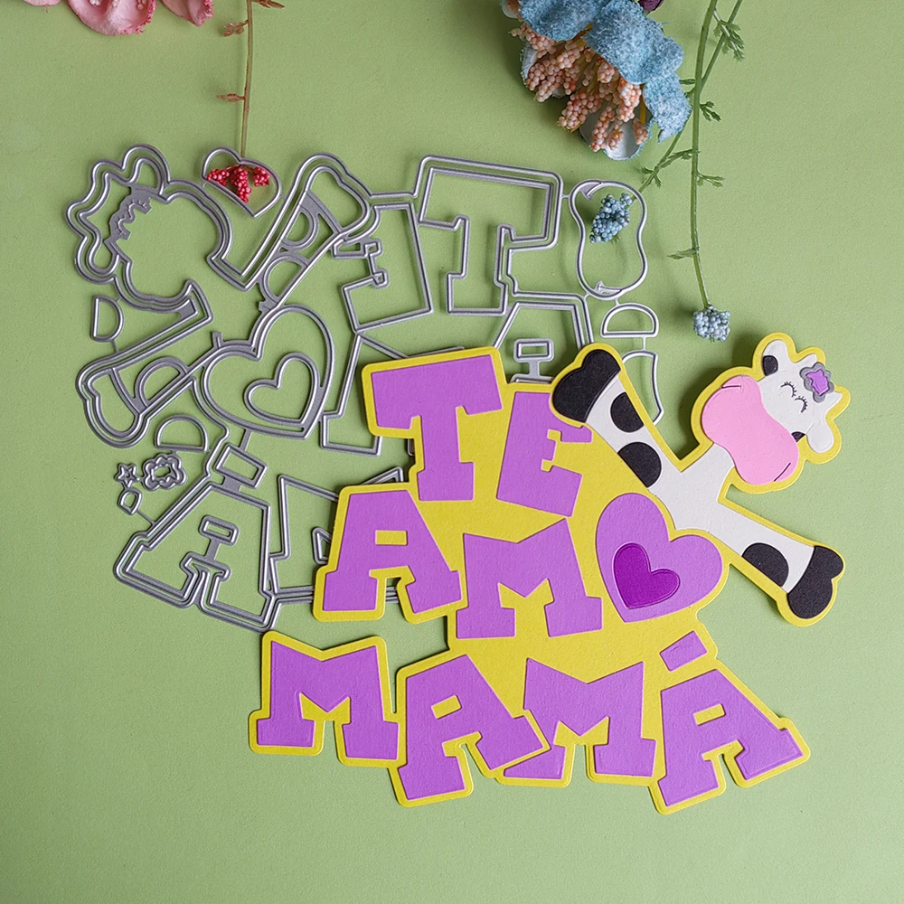 

EXQUISITE SPANISH TE AM MAMA cutting dies for English letters, scrapbooks, reliefs craft stamps, photo album puzzl