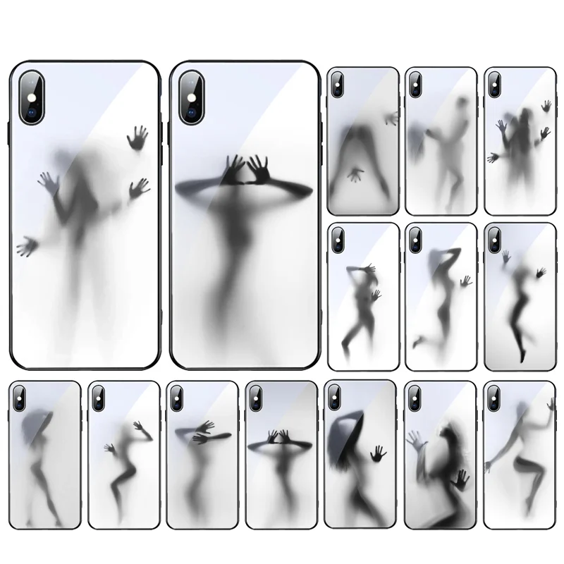 

Sexy Woman Silhouettes Shadows Glass phone case For iphone 15 14 13 Pro Max 12 11 Pro Max XS Mobile Phone Case Funda