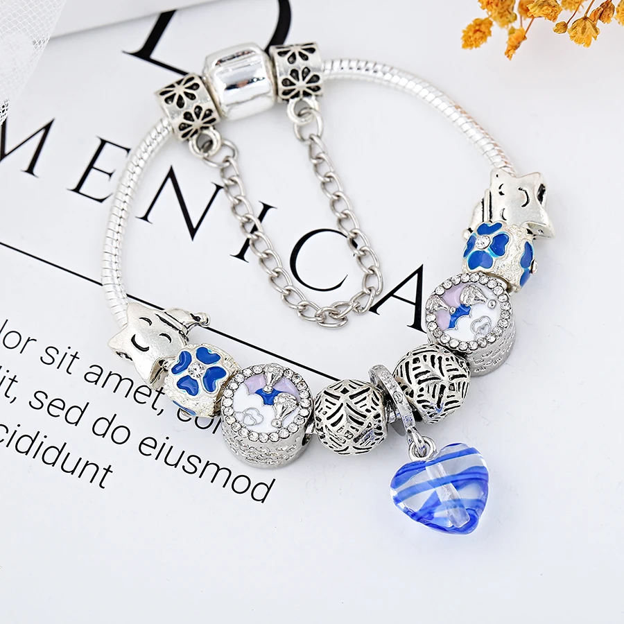 SEILAOY синее сердце стеклянные браслеты-подвески для женщин и мужчин оригинальный