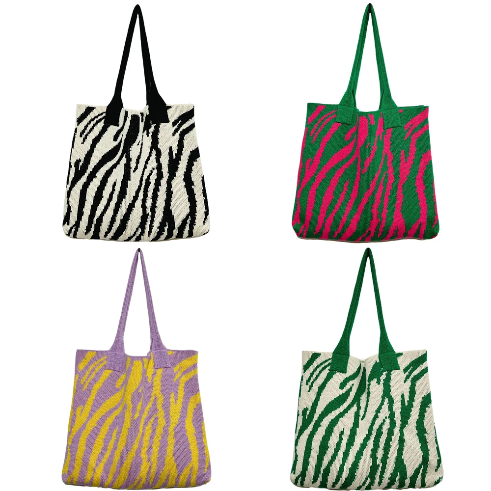 

Stripe Knitted Crossbody Tote Bags Women Simple Versatile Weave Shoulder Handbag Ladies Large Capacity Shopping Bags Domil105