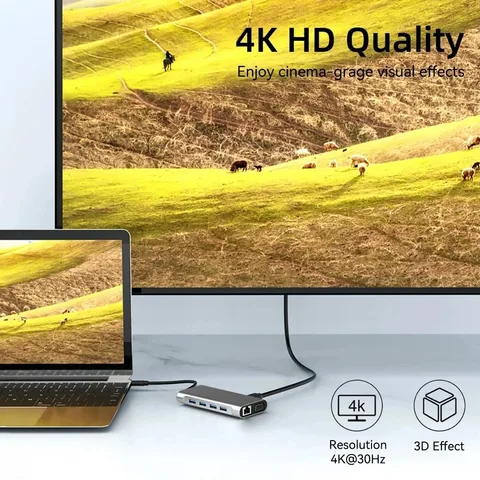 Док-станции 11-в-1 USB C HUB USB-концентраторы типа C до 4K HDMI USB 3.0 5 Гбит/с USB-разветвитель-адаптер для ПК, ноутбука Macbook