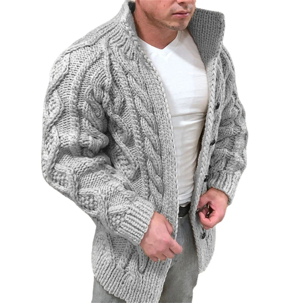 

2022 Spring Autumn Men's Knitted Heavyweight Sweater Coat Solid Long Sleeve Male Causal Stand Collar Clothing for Autumn