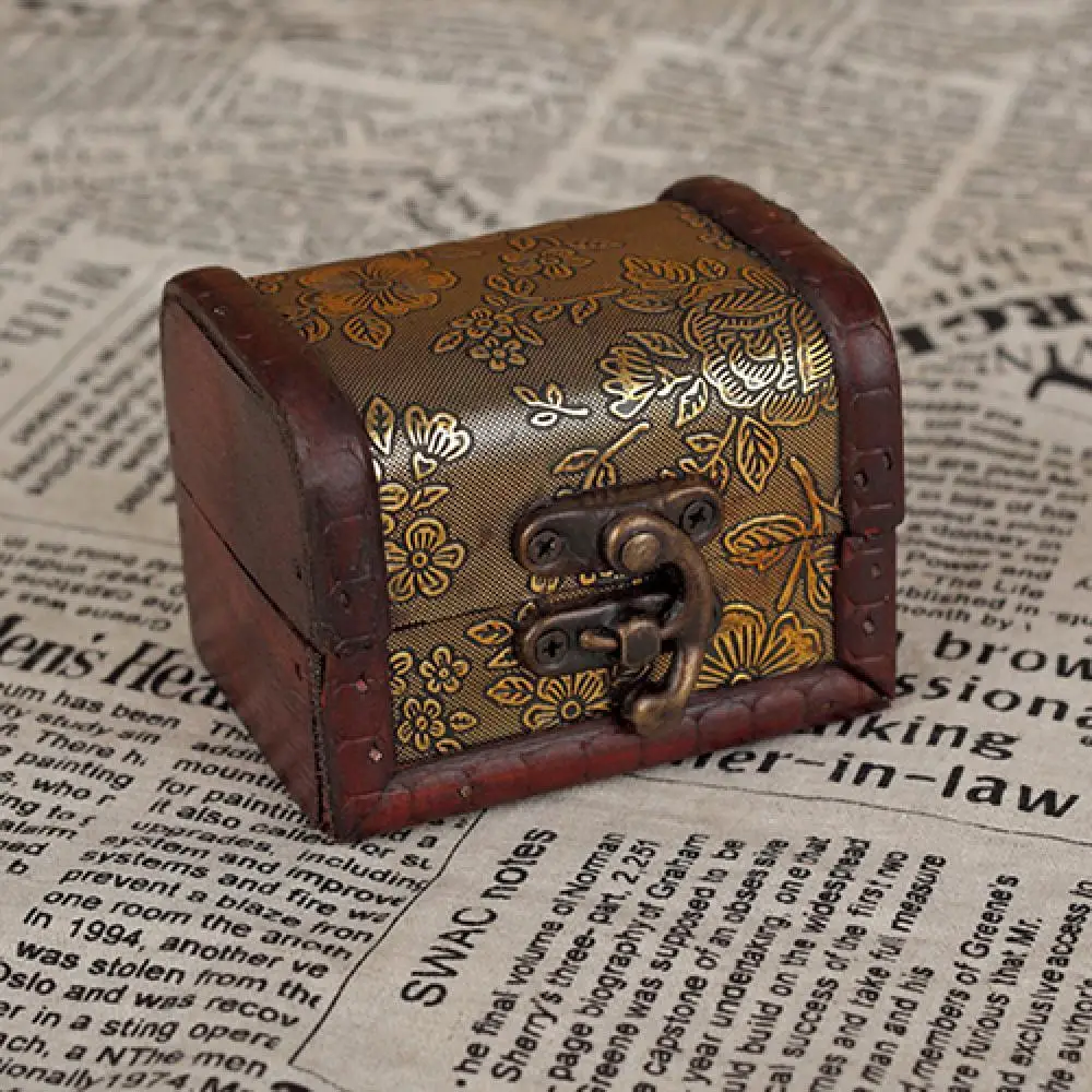 

Vintage Floral Pattern Wooden Jewelry Box Organizer Ring Necklace Storage Case