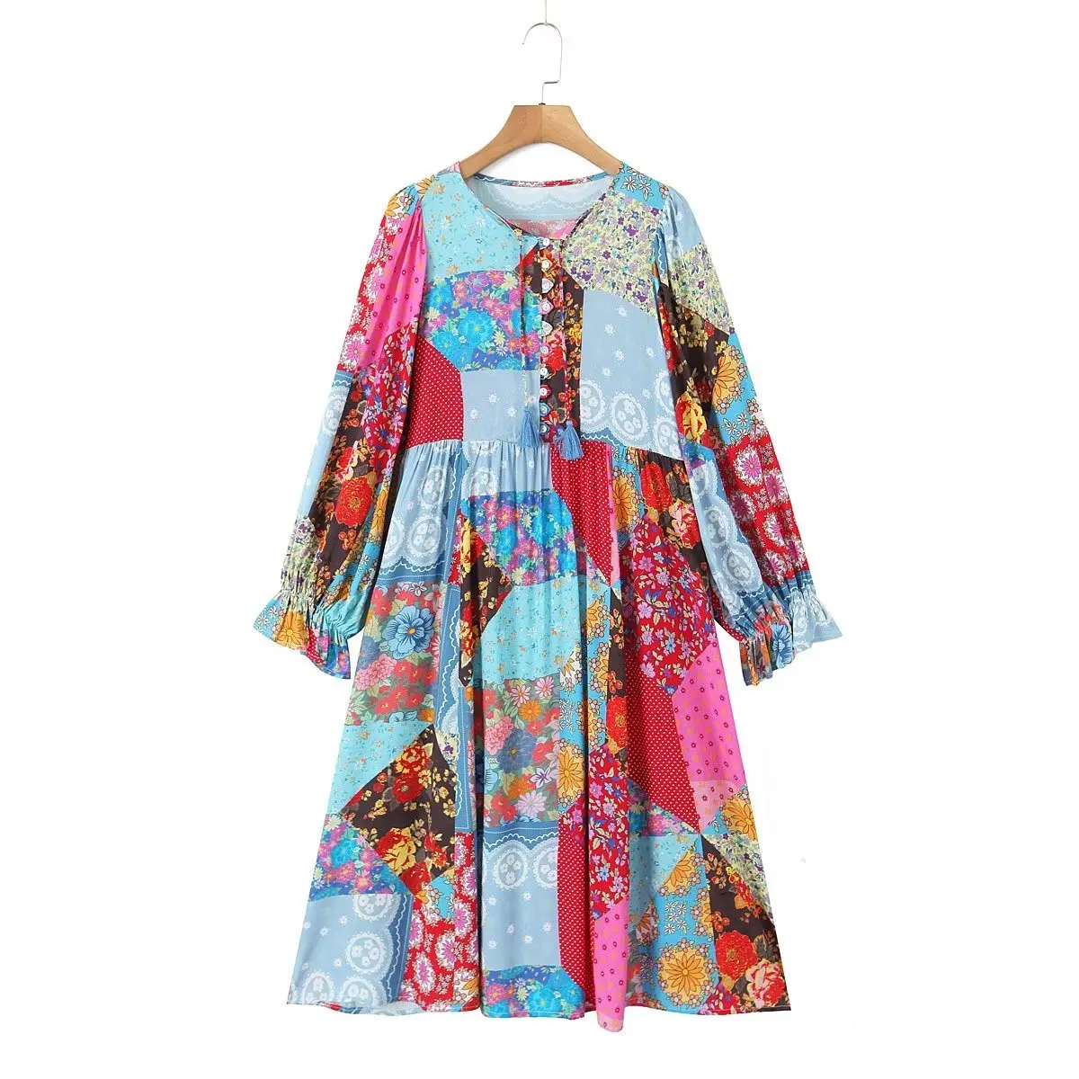 

High-quality latest design floral print dress fashional long dress female holiday dress