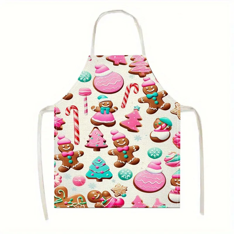 

Праздничный розовый фартук с рождественским печеньем: идеально подходит для праздничной выпечки! Противообрастающий фартук новогоднее украшение для дома