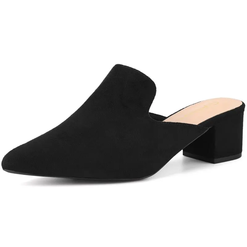 

Women's Pointy Toe on Chunky Heels Slide Mules