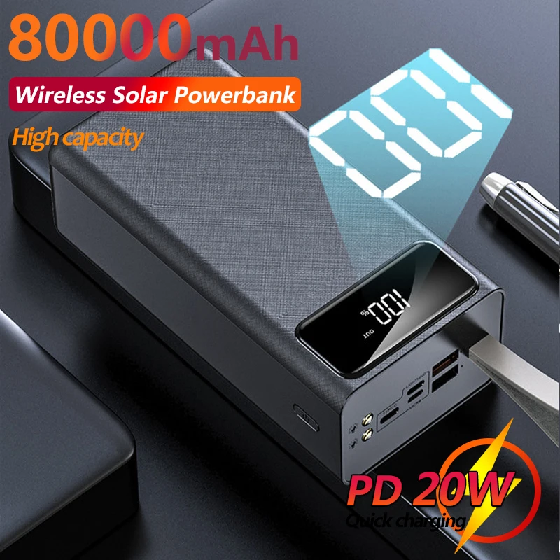 

80000mAh Large Capacity Power Bank External Battery Charger Portable Handheld Charging Digital Display USB LED Light