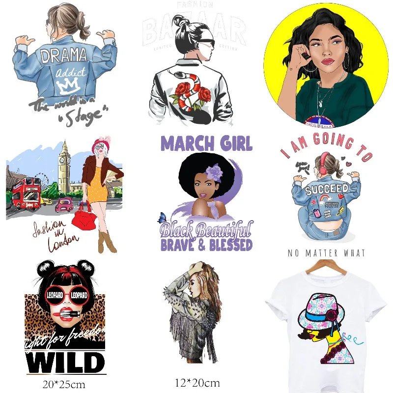 

Black Africa Girls Punk Rock Woman Patches on Clothes Iron-on Transfers for Clothing Thermoadhesive Patches Termo Stickers Patch