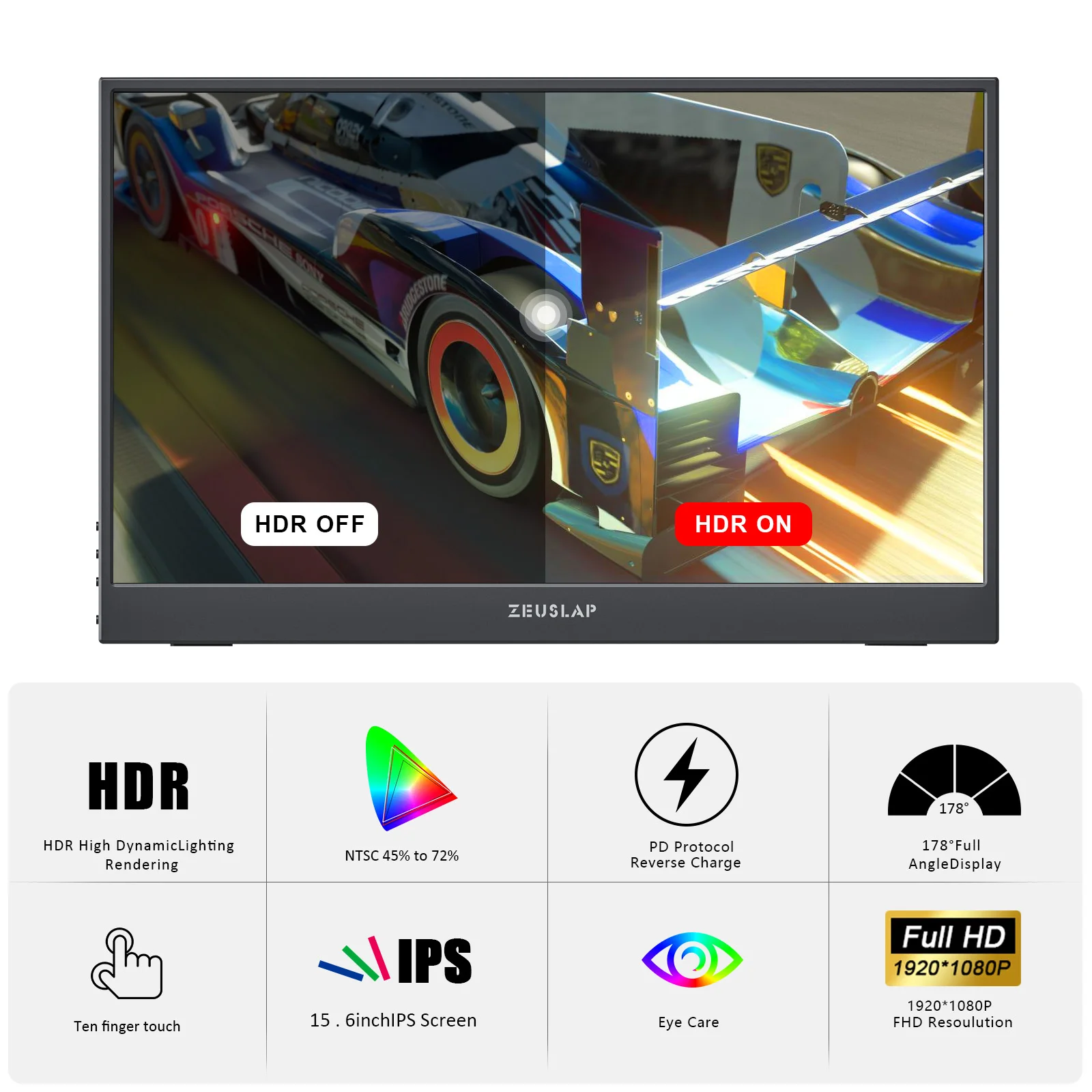 Портативный сенсорный экран ZEUSLAP 15 6 дюйма 1920*1080P Тип C HDMI совместимый игровой