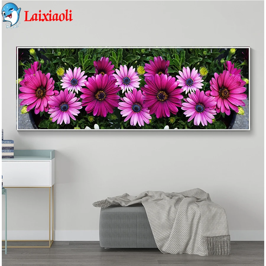 

New art Diamond Painting Full Square Round Daisy 5D DIY Diamonds Embroidery Kits Purplish red Flower large Decorations Home Gift