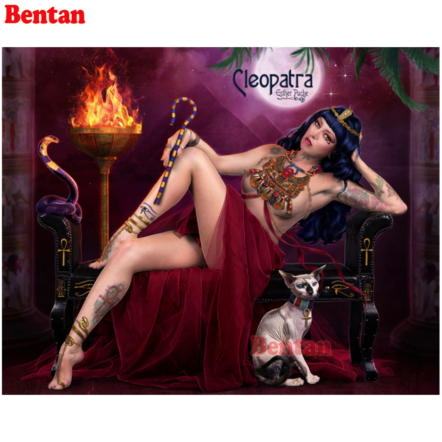 

Алмазная живопись Клеопатра и кошки, полноразмерная/круглая 5D мозаика «сделай сам», вышивка крестиком, подарок ручной работы, алмазная выши...