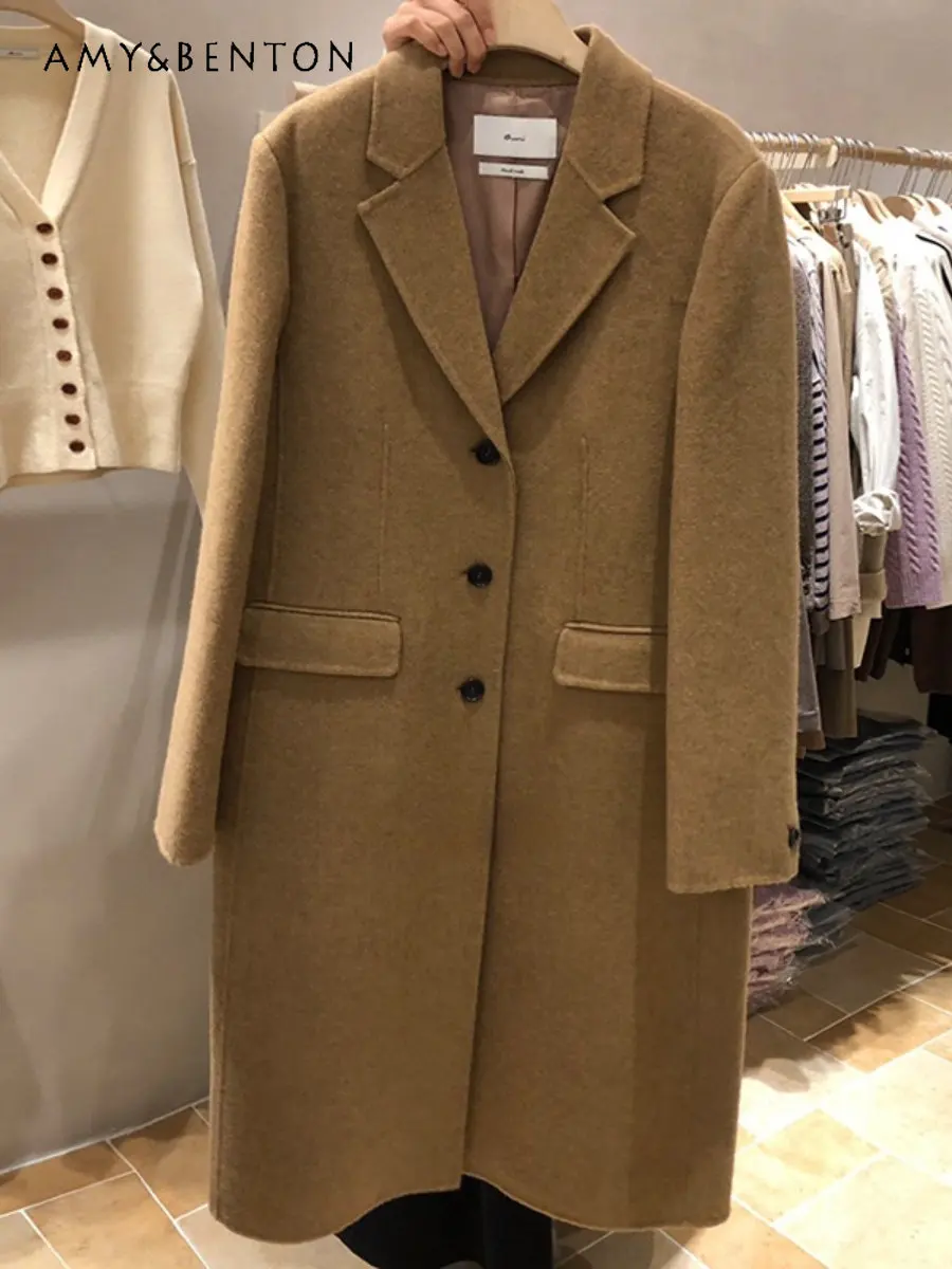 

Autumn and Winter New Korean Style Loose Mid-Length Woolen Coat Women's Fashionable Elegant Single-Breasted Thick Woolen Coat