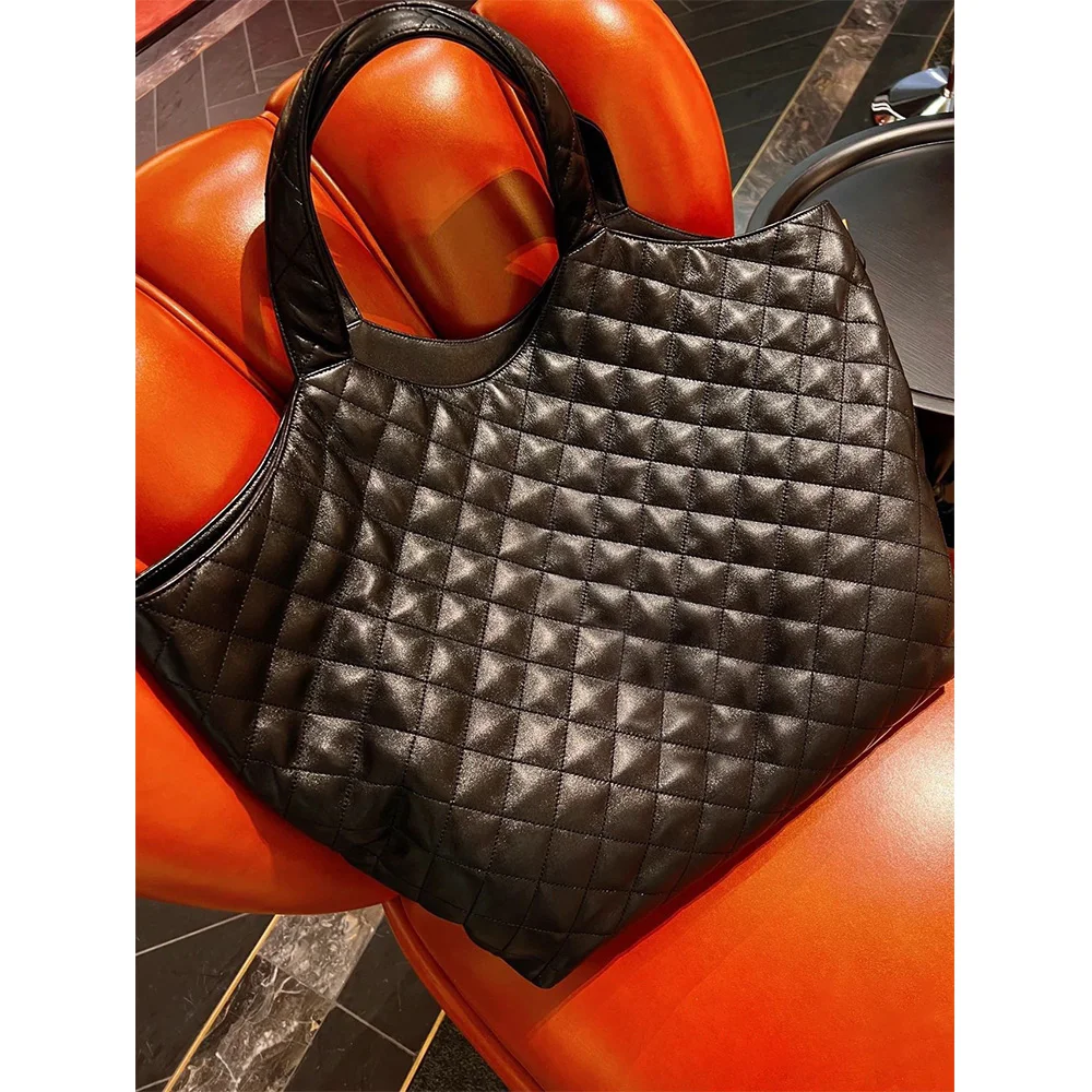 

Women's ICARE Plus Size Black Lattice Quilted Sheep Leather Shopping Bag Handbag Tote Tote Bag