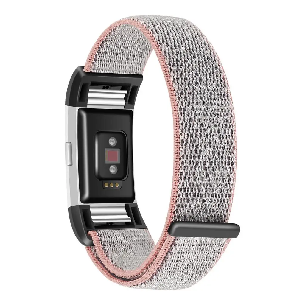 

Nylon Strap for Fitbit Charge 2 Casual Watch Band for Woman Grey/pink-S