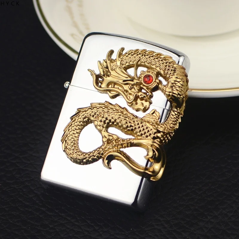 

New Gas Metal Blue Flame China Dragon Windproof Cigar Lighter Men's and Women's High-end Gift Smoking Accessories Gadgets