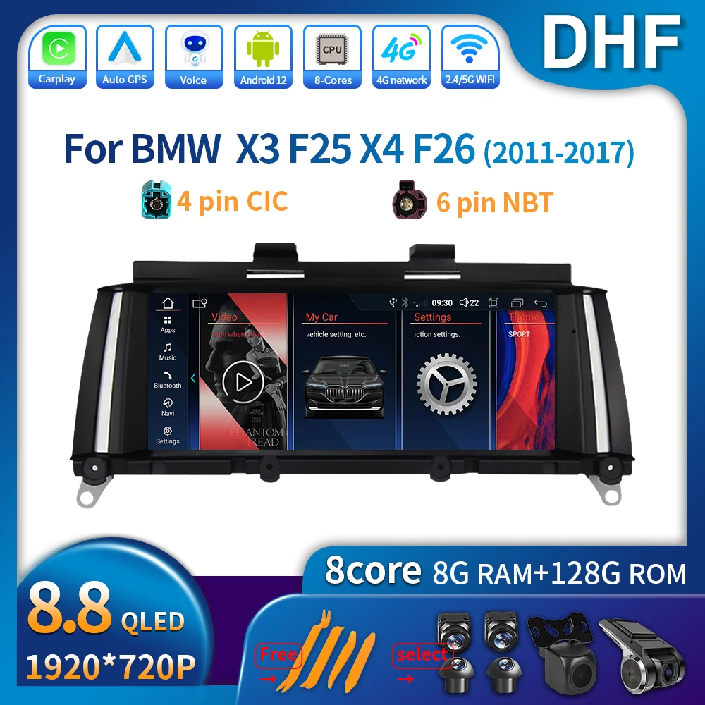 

8.8''Android12 Carplay For BMW X3 F25 X4 F26 2011-2017 Car Radio Multimedia Screen Player Wireless Bluetooth USB Auto Navigation