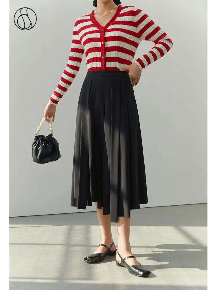 

DUSHU Casual Style Deconstructed Pleated Skirt Women Autumn All-match Commuter Office Lady Female Irregular Skirt Bottoms