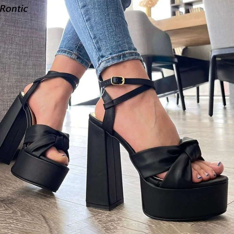 

Rontic Handmade Women Platform Sandals Ankle Strap Chunky Heels Open Toe Gorgeous Fuchsia Purple Night Club Shoes US Size 5-15