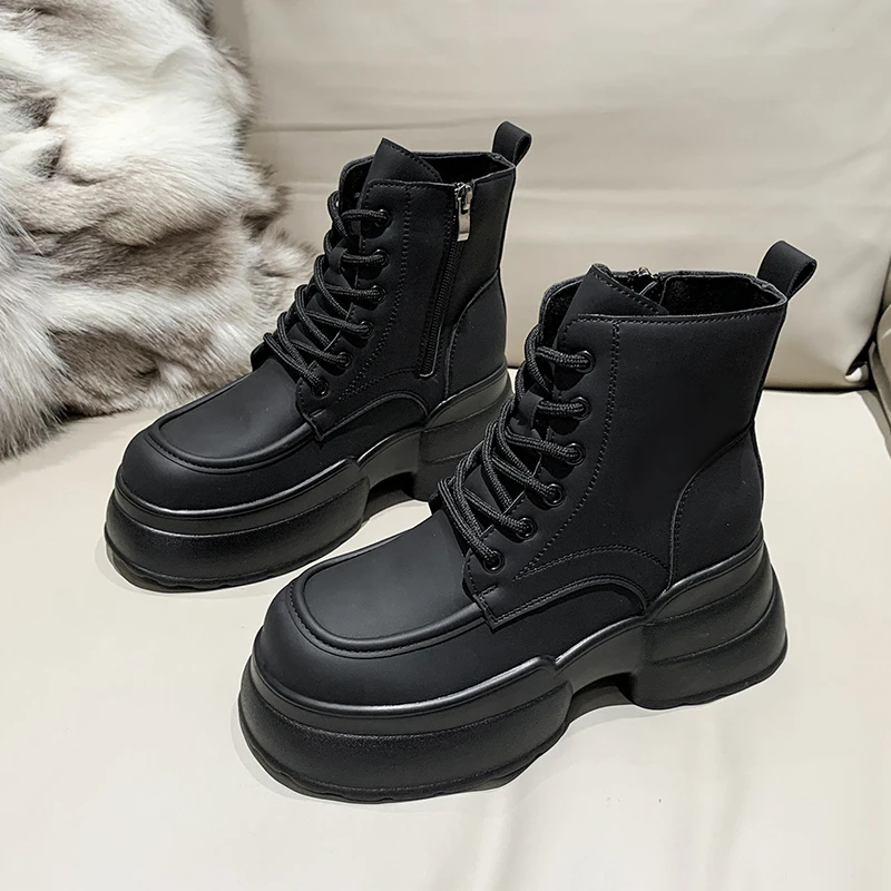 

Shoes White Ankle Boots Flat Heel Round Toe Zipper Winter Footwear Boots-Women Low Lolita Rock Ladies Autumn 2022 High