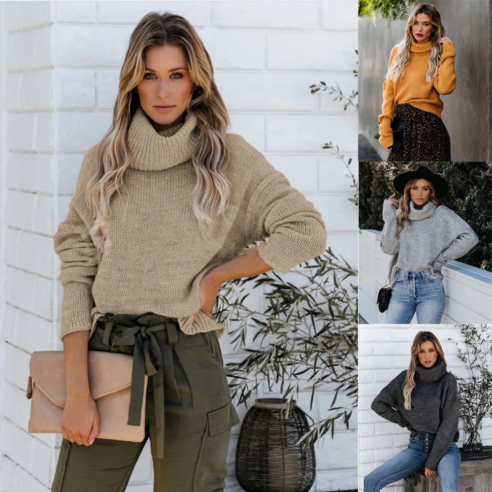 

2023 Autumn/Winter New High Neck Pullover Solid Knit OL Commuter Open Back Round Neck Sweater for Women