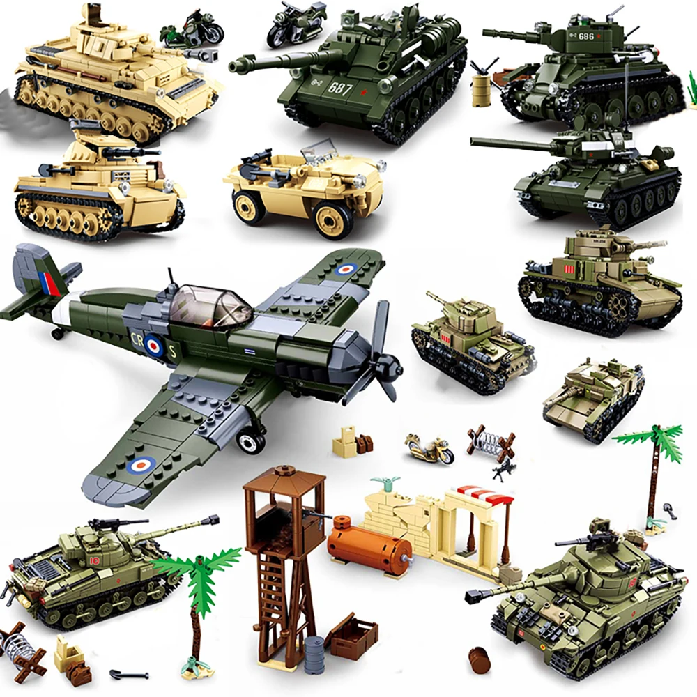 Sluban WW2 Normandy Landings Army Weapons Model Sets Building Blocks Military Armed Tank Vehicles Plane DIY Assembly Bricks Toys |