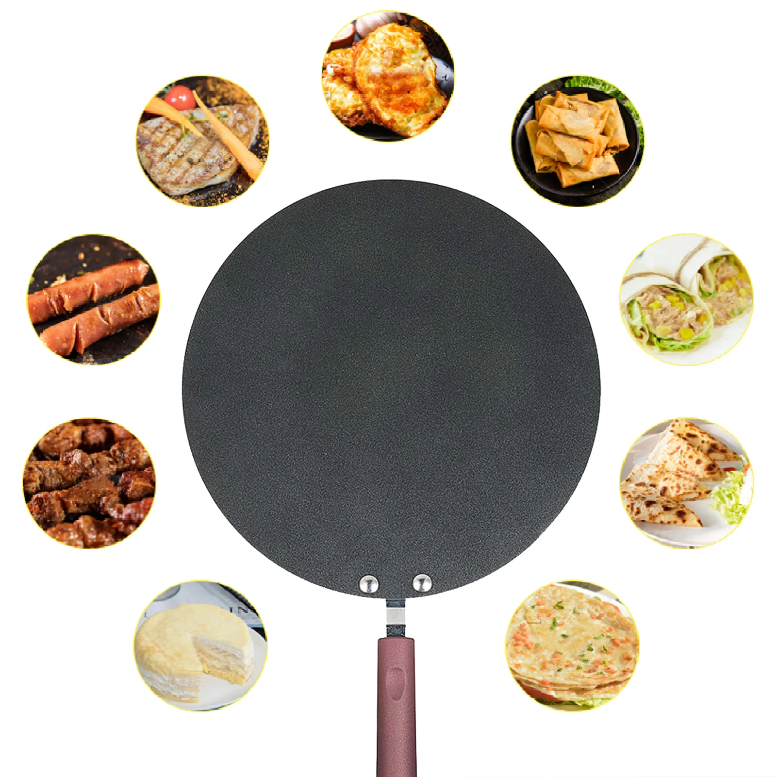 Iron Frying Pan Flat Pancake Griddle Non-stick Cookware for Kitchen Pancake Egg Omelette Frying Gas Cooker Durable Saucepan