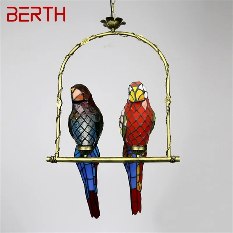 

BERTH Tiffany Parrot Pendant Lamp LED Creative Design Color Glass Hanging Light for Home Bedroom Study Aisle Decor