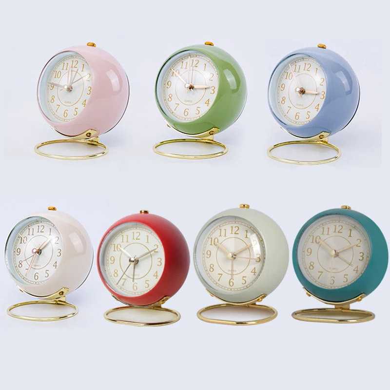 Desktop Small Clock With Night Light Round Mini Alarm Clock 
