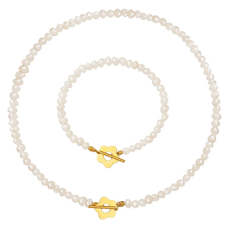 

Light Luxury Design Baroque Necklace Bracelet French Elegant Cute Flower Buckle Jewelry Set Ladies Charm Jewelry Gift