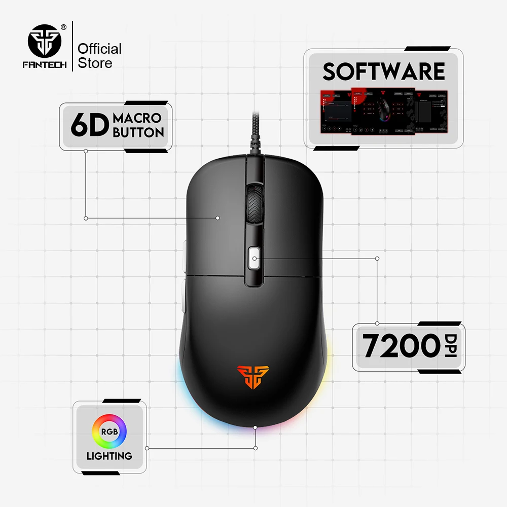 Фото FANTECH KANATA S VX9S Wired Gaming Mouse 7200DPI HUANO 10M Switch 6 Macro Button Optical Mouse Mice for PC Laptop №1
