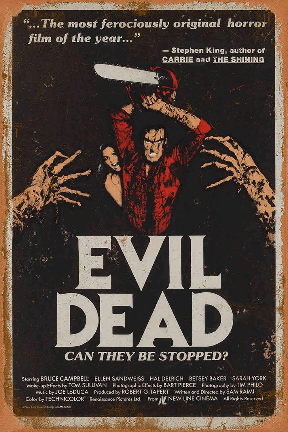 

The Evil Dead Horror Movie Poster Vintage Tin Signs Metal Sign Poster Retro Art Plaque Wall Decor for Bar Cafe Garden Bedroom