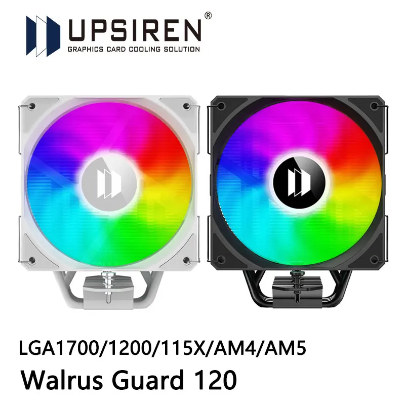 Фото Охладитель воздуха UPSIREN Walrus Guard 120 4 с тепловой трубкой и одной башней с дисплеем температуры 12 см вентилятор ARGB PWM поддерживает LGA1700 AMD AM5 №1