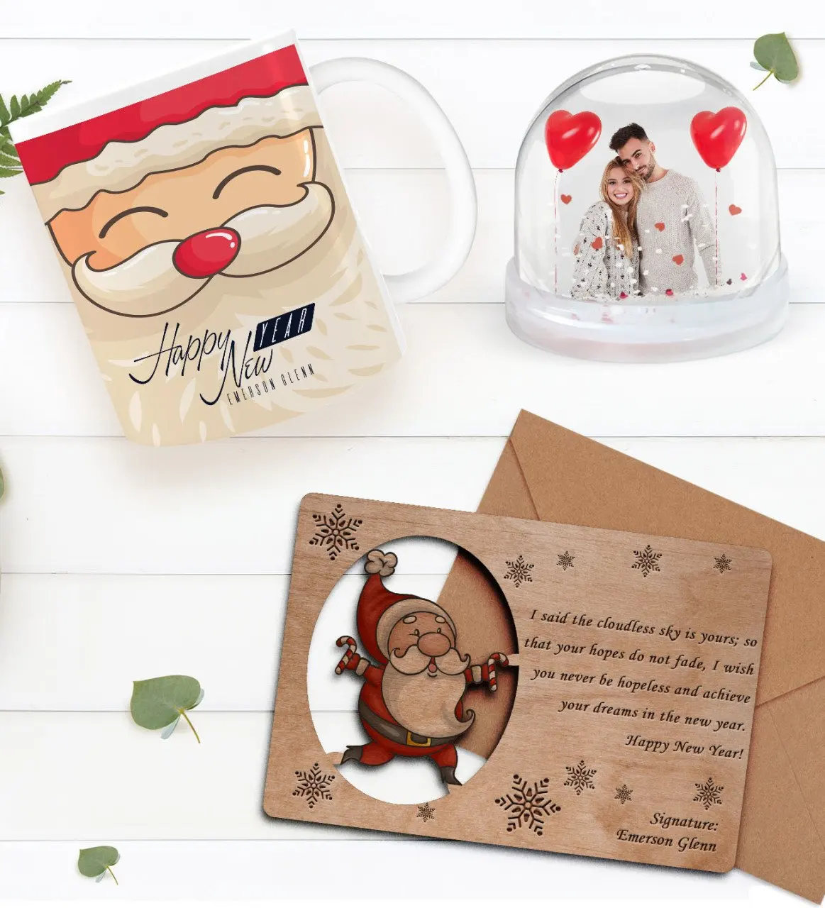 

Персонализированная фотография снежный шар и новогодняя кружка и ретро Деревянная Рождественская открытка подарок