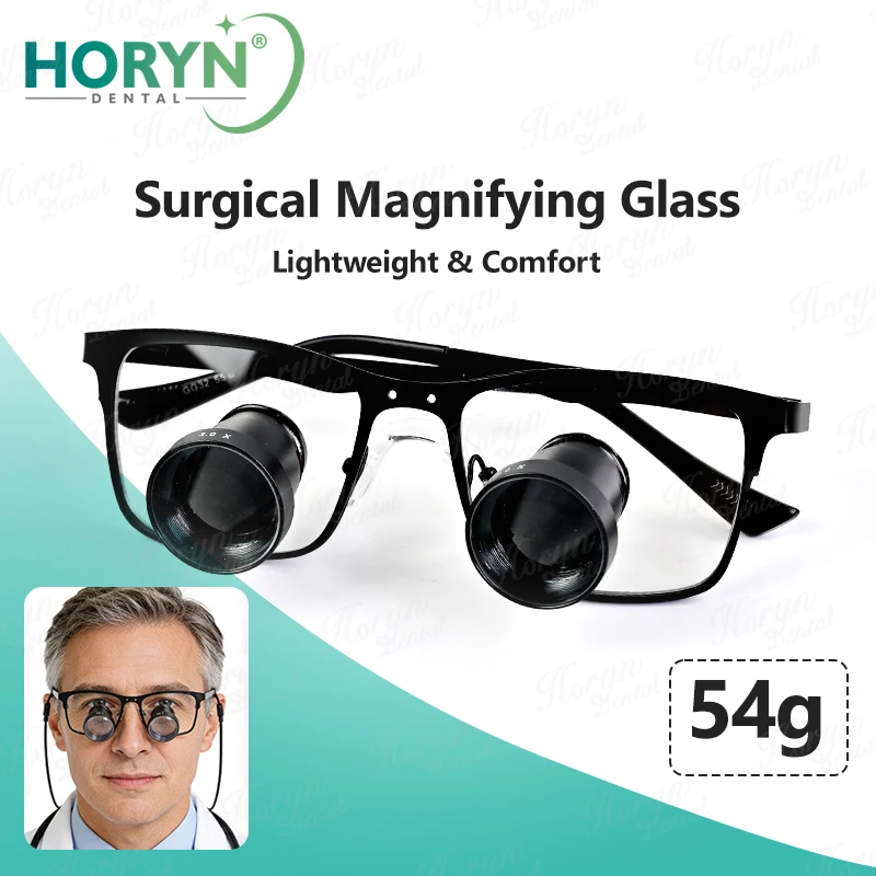 Фото Стоматологические бинокулярные лупы Horyn TTL 2X 3X, ультралегкие, хирургические очки для стоматологов, без регулировки, экономичная металлическая оправа №3