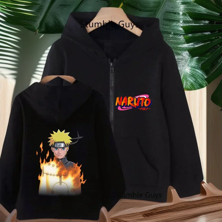 Новинка Детская толстовка с капюшоном на молнии аниме-принтом Какаси и длинными
