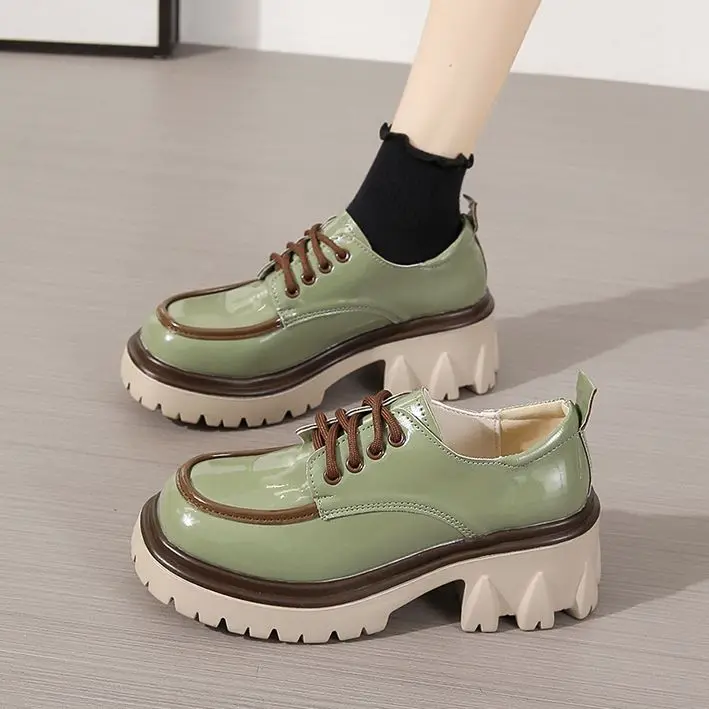 

Oxford women Patent Leather Platform Shoes for Women 2023 Spring Casual Lace Up Flats Woman Black Thick Sole Oxford Shoes Female