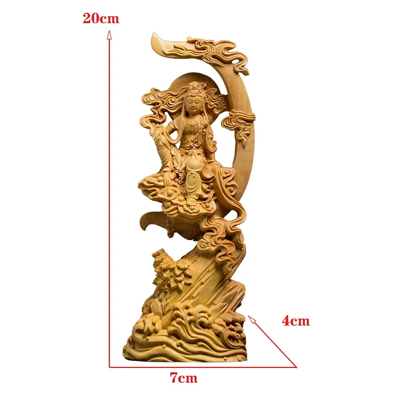 

Wooden carved sun and moon Guanyin statue Modern art sculpture Chinese Guanyin Bodhisattva Home living room decoration statue