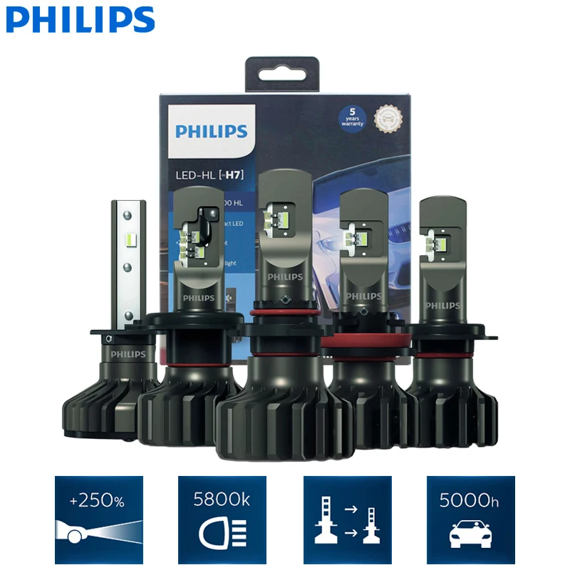 Phlilps LED H1 H4 H7 H11 Ultinon Pro9000 H8 H16 HB3 HB4 H1R2 9005 9006 9012 אוטומטי ראש אור 5800K לבן 250% ראיית LED רכב מנורה