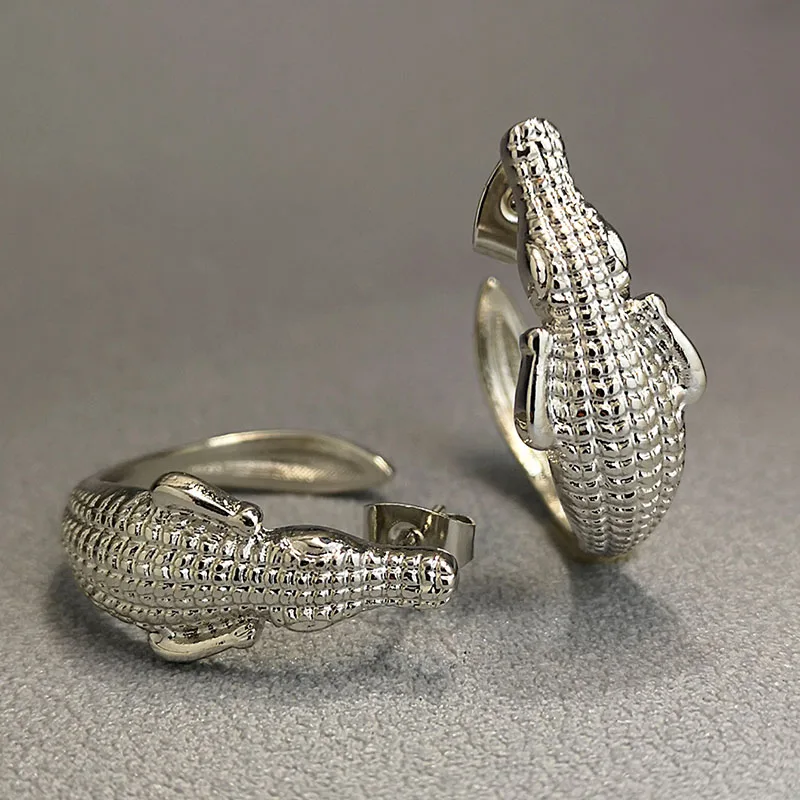 

Punk Fashion Crocodile Earrings, Reptile Accessories, Party Jewelry, Gold and Silver