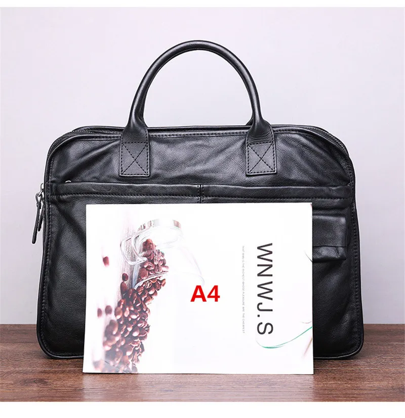 Fashion casual genuine leather men's briefcase business real cowhide work handbag black lawyer laptop shoulder messenger bags