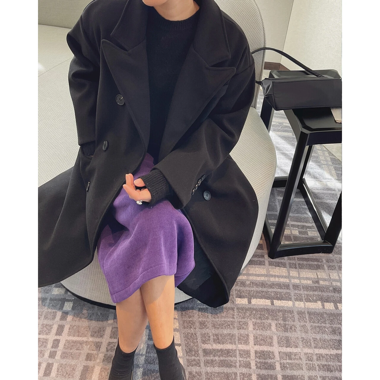 2023 Winter Luxury Black Women Trench Long Coats Heavy Woolen Tweed Jackets Blazer Za Korean Fashion Clothes Overcoat Y2k Chic