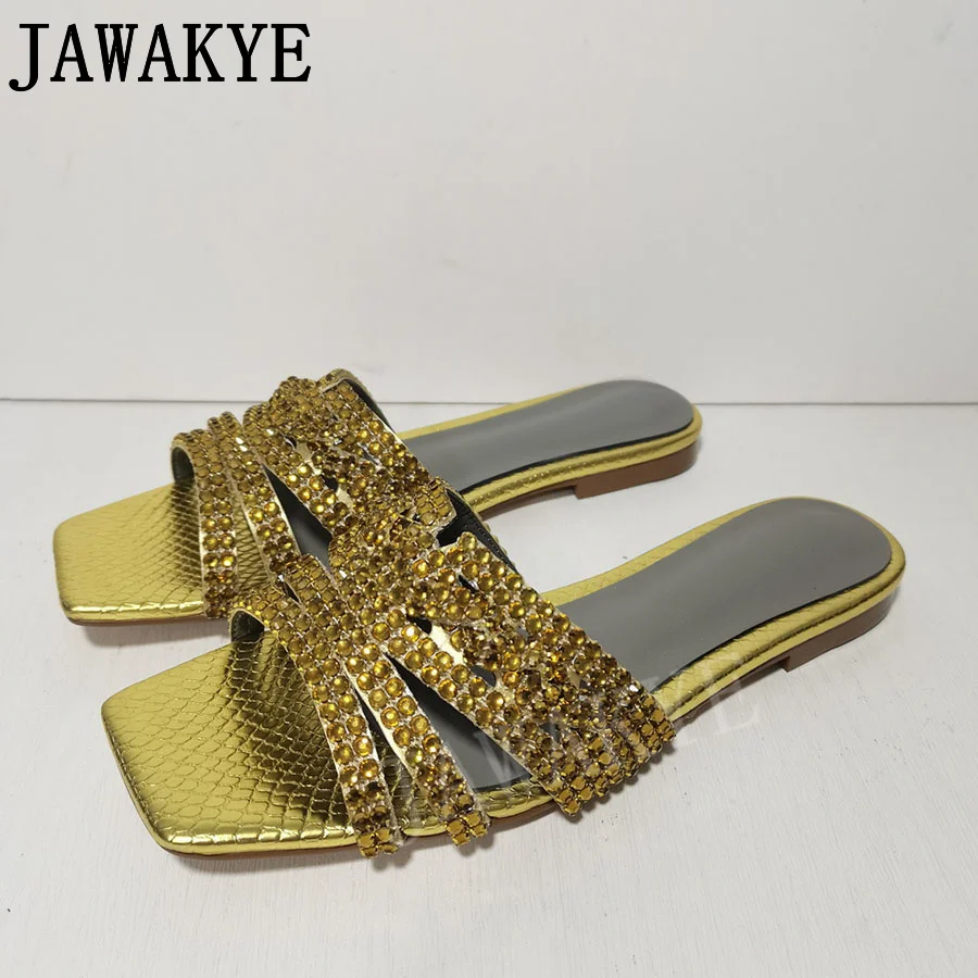 Шлепанцы женские со стразами дизайнерская пляжная обувь роскошные мюли плоская