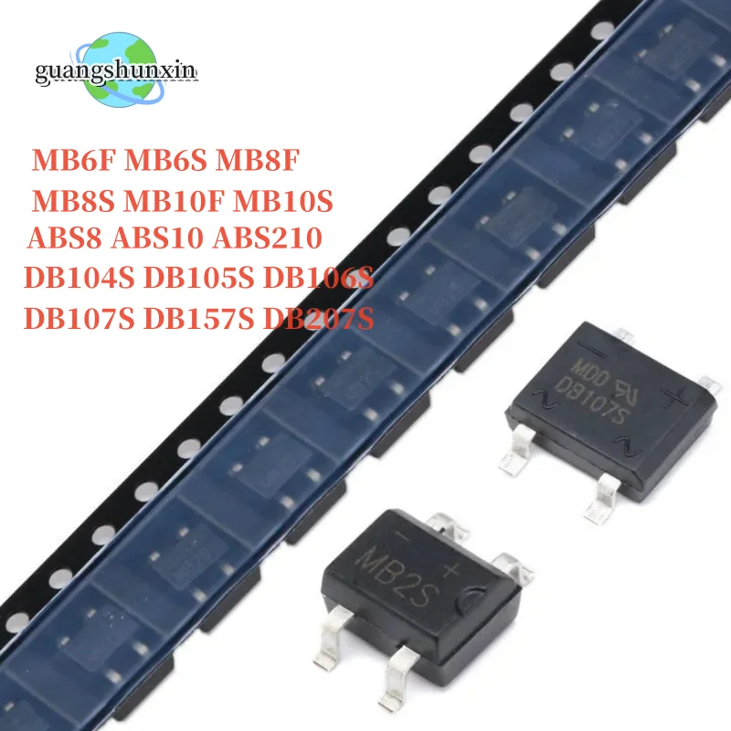 20 шт., выпрямительный мостовой стек MB6F, MB6S, MB8F, MB8S, MB10S, ABS8, ABS10, ABS210, DB104S, DB105S, DB106S, DB107S, DB157S, DB207S, SOP-4