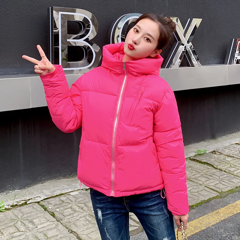 2022 Winter Women's Cotton Coat Cotton Jacket Korean Fashion Loose Cotton Coat St Collar Long Sleeve Solid Color Short Top