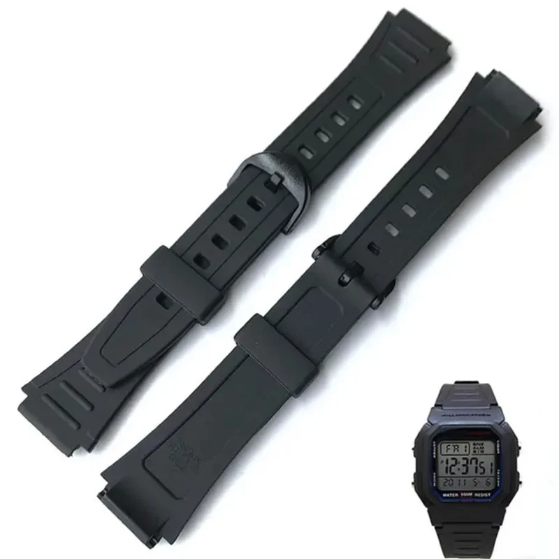Фото Водонепроницаемый ремешок для часов Casio G-Shock W-800H W-217H AQ-S800W, резиновый браслет с выпуклым соединением, 18 мм, аксессуары для часов. №1