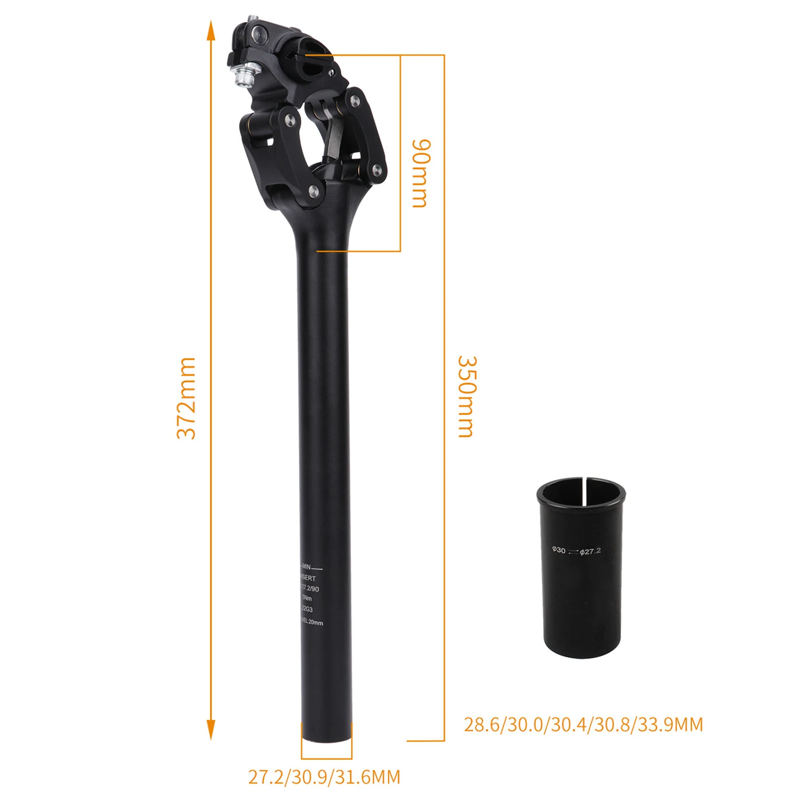 

350mm Bicycle Shock Absorbing Seat Post 27.2/30.9/31.6mm Diameter Suspension Mountain Bike Bicycle Seatpost Shock Absorber Post
