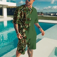 mens camouflag summer set suit mens t shirt set 3d printed oversized 2 piece casual tracksuit 2022 sportswear o neck shorts